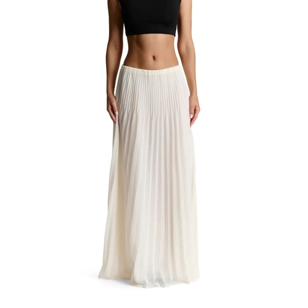 Naked Wadrobe Cream Pleated Chiffon Maxi Skirt